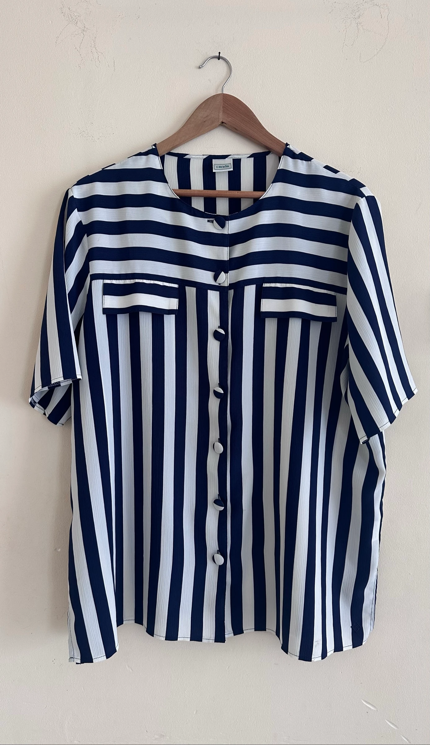 Chemise à Rayures Bleu Marine & Blanc Canda – Taille 46 – État Irréprochable
